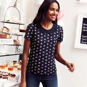 Boden navy blue retro telephone print with peter pan collar